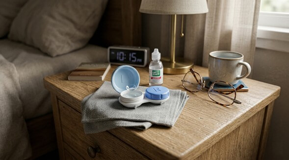 Contact lenses besides bed
