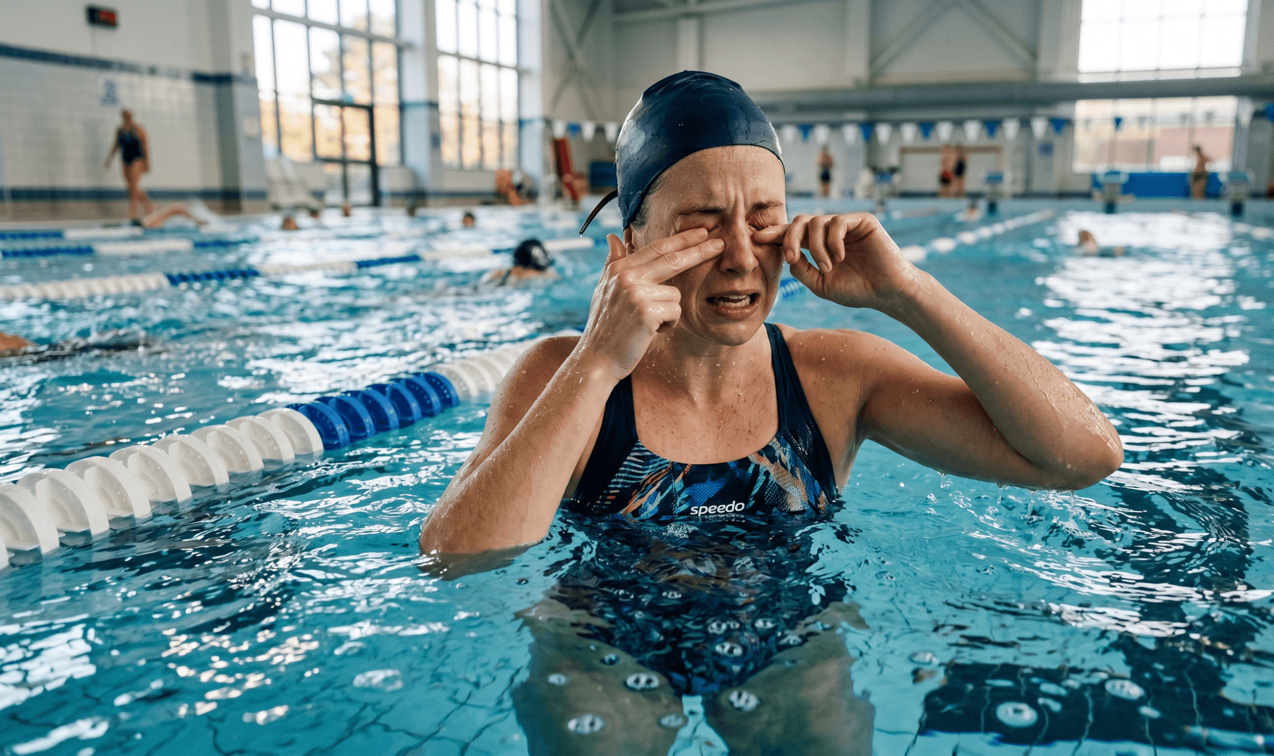 Woman using contact lenses in pool